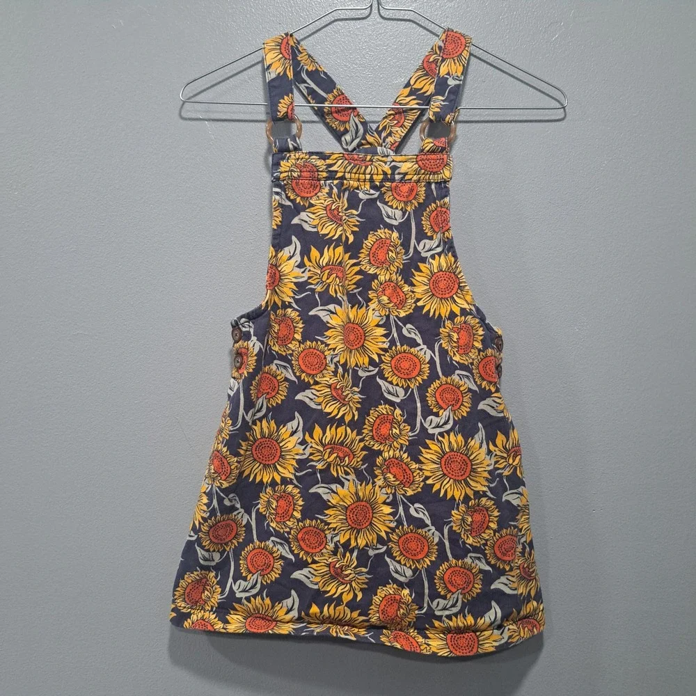 Cynthia Rowley Kids Sunflower‎ Pinafore Jumper Dress Navy Blue Floral Size 7